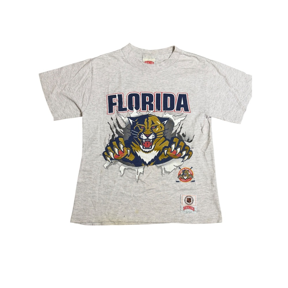 Vintage Nutmeg Florida Panthers NHL T-Shirt Kids Medium Gray 90s Made in USA